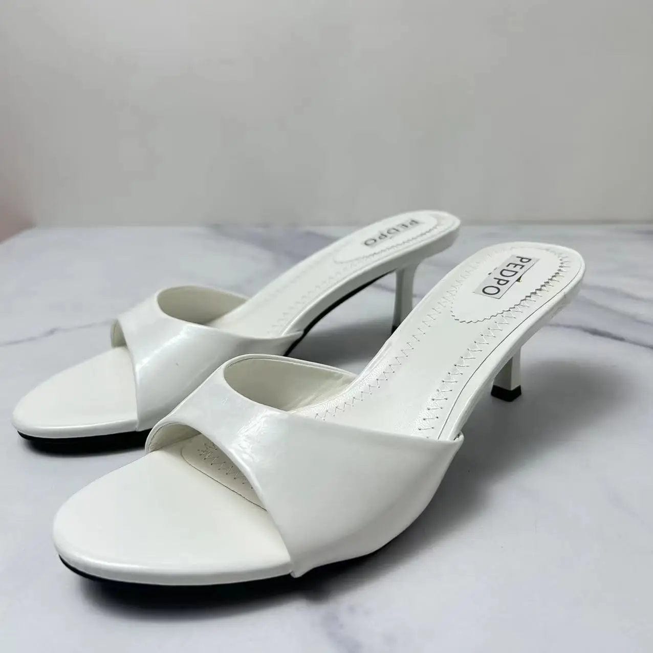 39 / White Deleventh Shoes Fashion New Big Size Solid Color Sexy Sandals Women's Open Toe High Footwear Ladies PU Materiel Shoes Heels