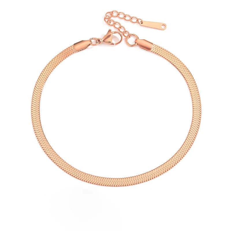 3mm-16.5+5cm / Rose Gold Fashion 18K Gold Plated Stainless Steel 3mm/4mm/5mm Snake Chain Bracelet Women Jewelry