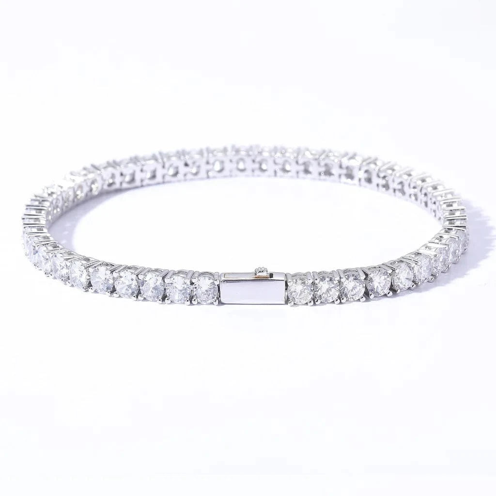 3mm 8inch white bracelets Moissanite Pendant Hiphop Tennis Chain Pendant 925 Silver Hip Hop Jewelry Gold Plated Sterling Silver Bracelet Men CG Daily Wear