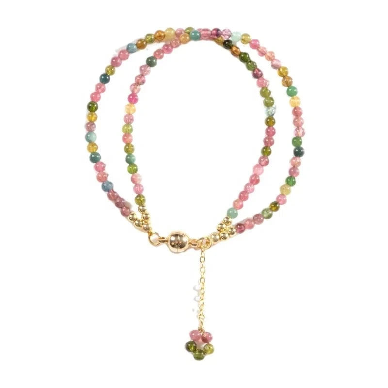 3mm rainbow pearl tourmaline bracelet Fashion temperament Chinese style woven magnet crystal hand jewelry