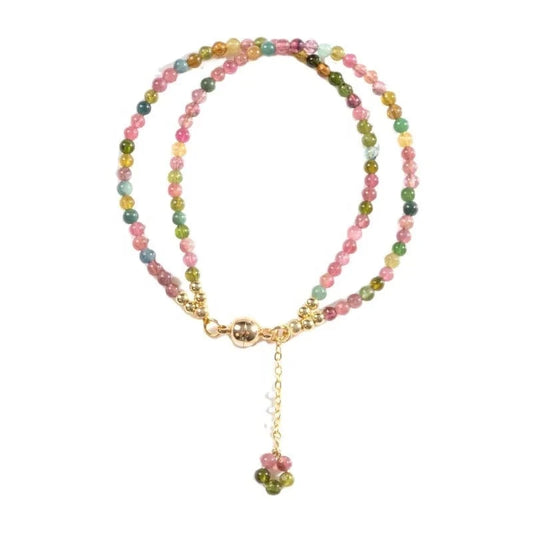3mm rainbow pearl tourmaline bracelet Fashion temperament Chinese style woven magnet crystal hand jewelry