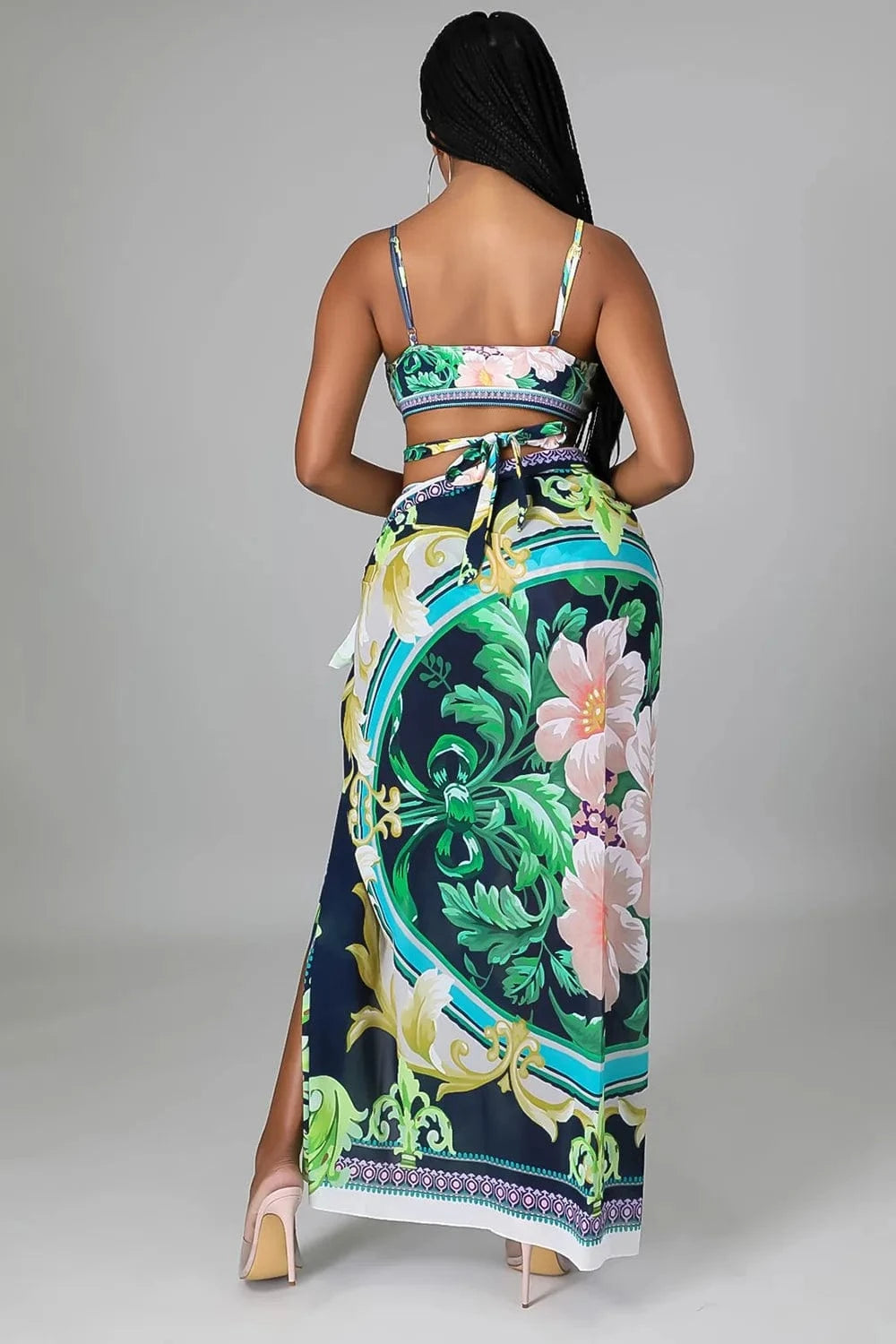 3pcs bikini set floral bikini ve swimwear & beachwear latest sleeveless maxi skirt sarongs beachwear pareo floral printed