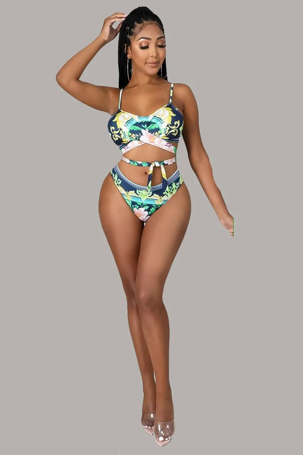 3pcs bikini set floral bikini ve swimwear & beachwear latest sleeveless maxi skirt sarongs beachwear pareo floral printed