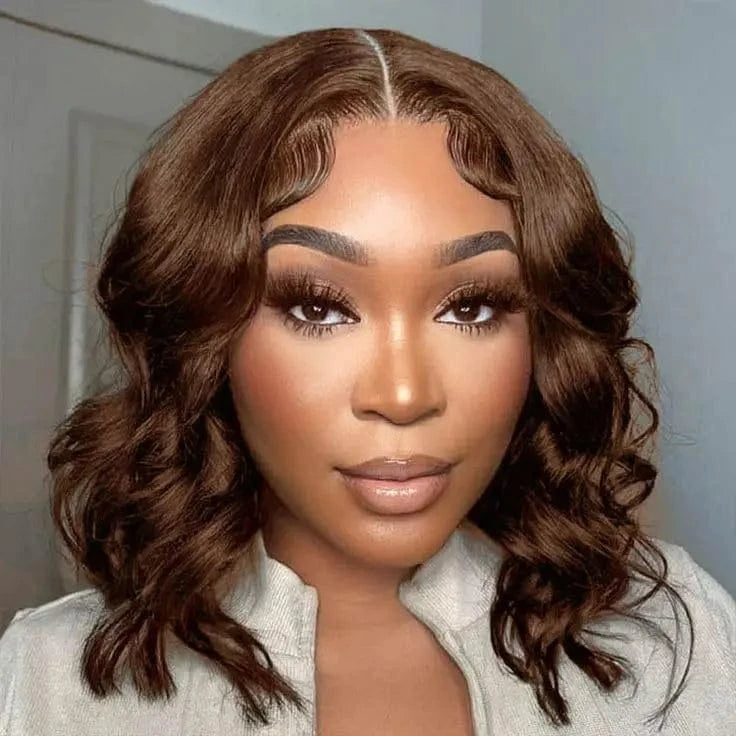 #4 / 10 Inches Highlight Short Body Wave Bob 4x4 Lace Frontal Human Hair Wigs Cheap Brazilian Virgin Human Hair Wigs