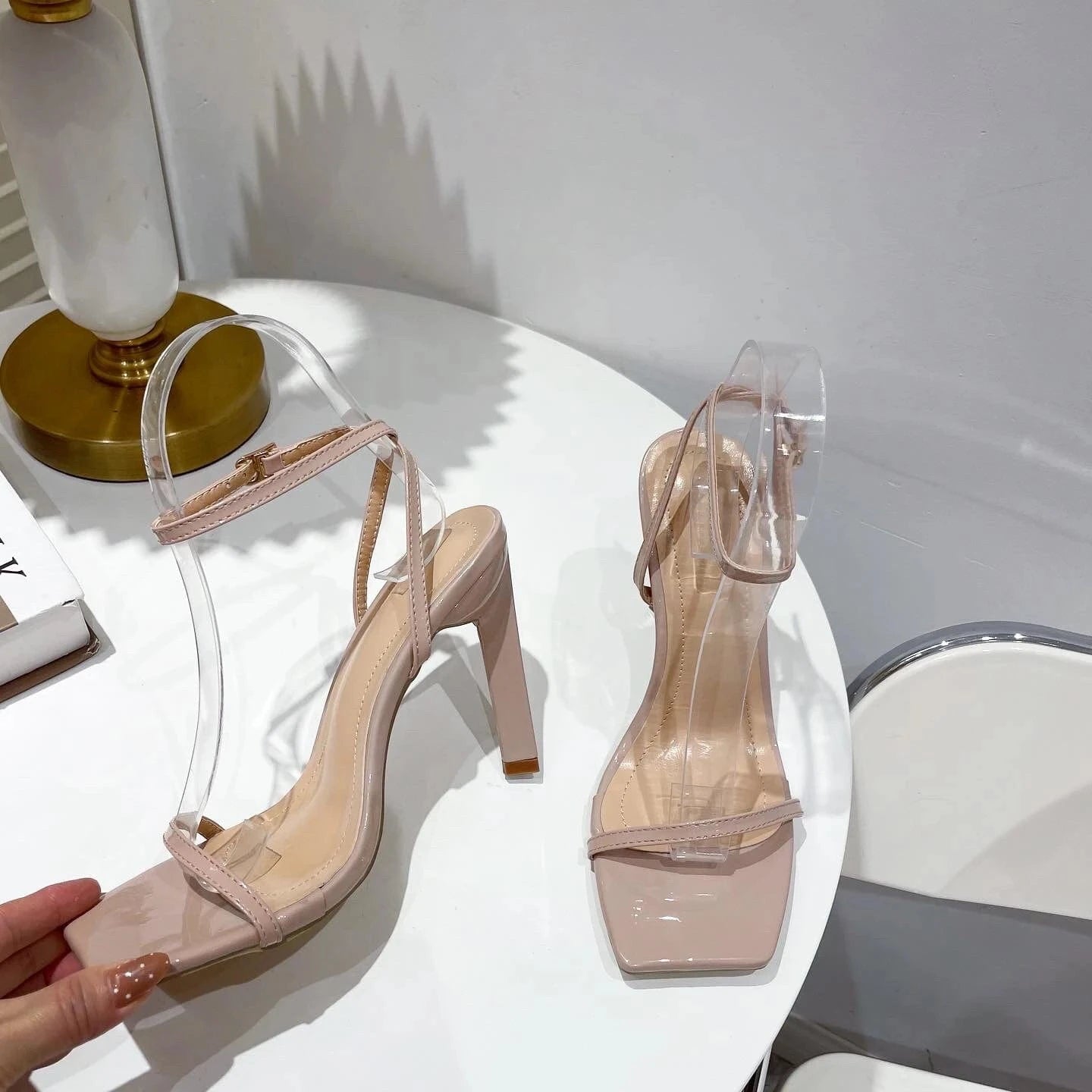 4 / 36 / apricot hot wholesale shoes women sandals sexy ankle strap buckle high heels chunky ladies shoes high quality