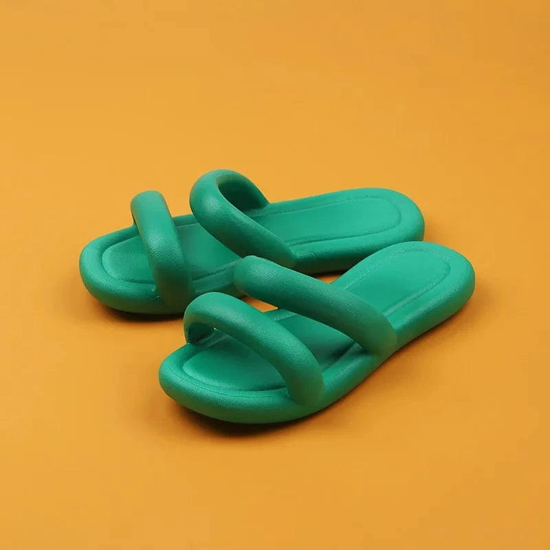 4.5-5 / Green BUSY GIRL BY4219 2023 Summer Candy Color Women Slippers Two Strap Sandals Soft Message Slippers Women Beach Slip-on Sandals