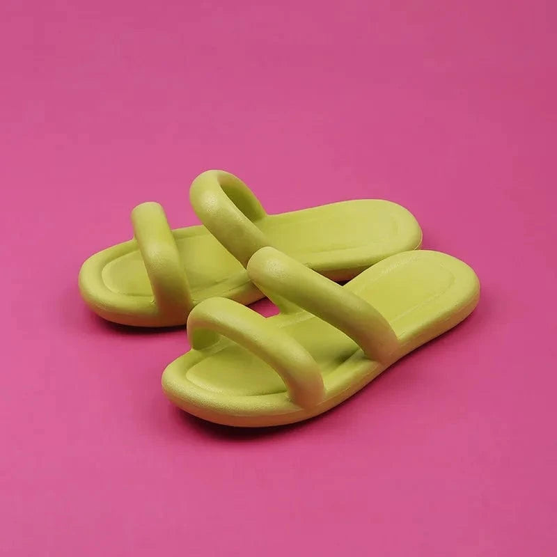4.5-5 / light green BUSY GIRL BY4219 2023 Summer Candy Color Women Slippers Two Strap Sandals Soft Message Slippers Women Beach Slip-on Sandals