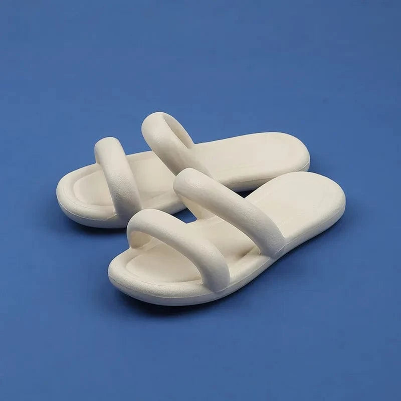 4.5-5 / White BUSY GIRL BY4219 2023 Summer Candy Color Women Slippers Two Strap Sandals Soft Message Slippers Women Beach Slip-on Sandals