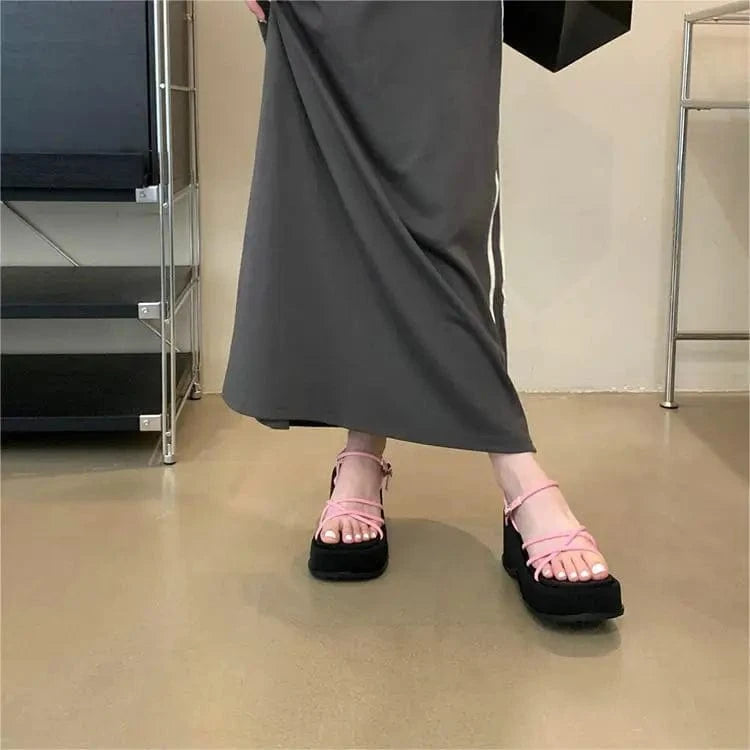 4.5 / Pink BUSY GIRL XG4405 New arrival custom women sandals 2024 fashion trendy wedge heel causal sandals summer sandals for ladies