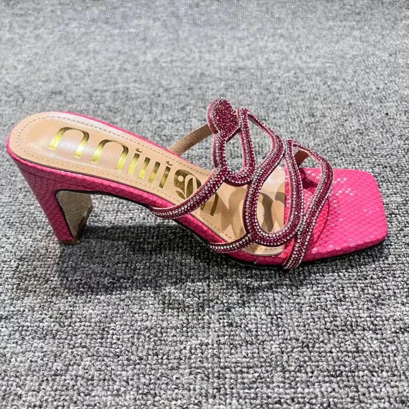 4.5 / Plum BUSY GIRL YF4114 Hot pink sliver gold rhinestone snake shaped decor women slippers high heels for ladies sandals women shoes