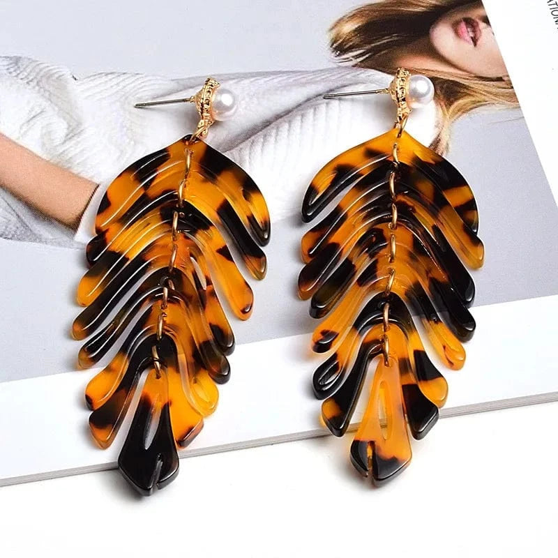 4 Big Geometric tassel resin korean fashion statement acrylic hawaii leaf pearl drop Earings trend jewelry for women 2021