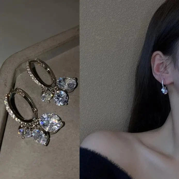 4-E3034 Crystal Long Chain Earrings 925 Silver Needle Butterfly Jewelry Women Fashion Pearl Flower Cluster Earrings