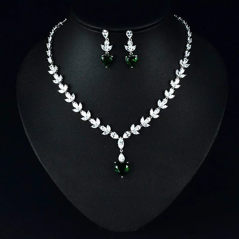 4 Korean luxury heart zircon bridal jewelry set wedding minimalist leaf crystal necklaces dangle stud earrings sets dinner party