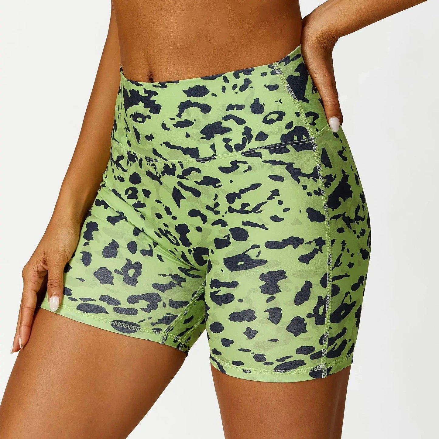 4 Pcs Leopard Yoga Set Summer High Waist Stretch Butt Gym Leggings Shorts Halter Sling Yoga Bra Workout Sets Suits Sports Wear