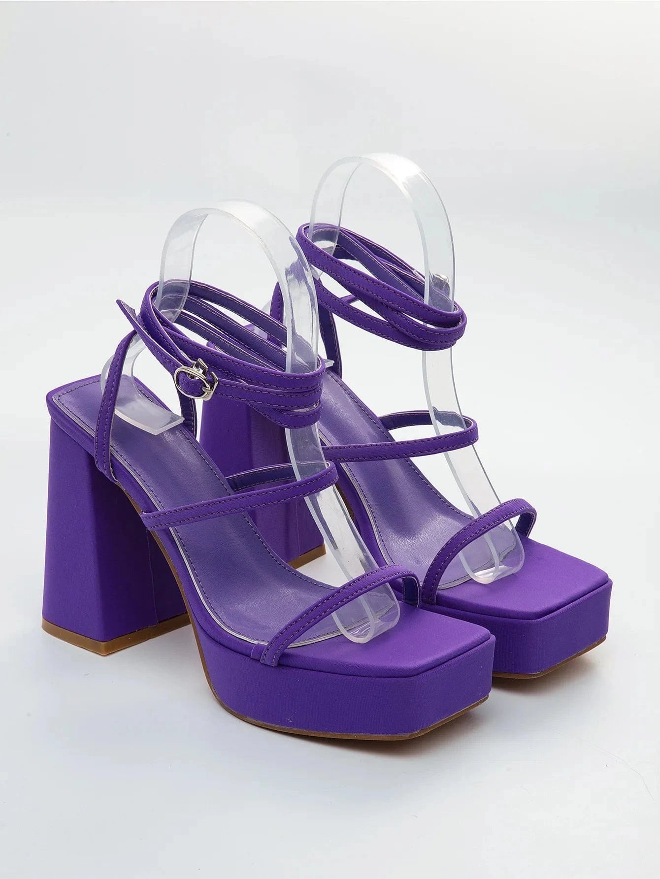 4 / Purple BUSY GIRL XSD3035 Designer Women Heels Square Toe Ankle Strap Sexy Solid Color Large Size Platform Chunky High Heeled Sandals