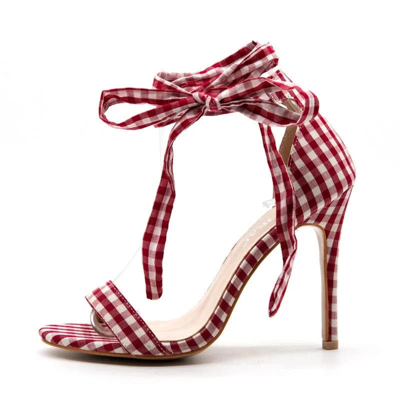 4 / Red BUSY GIRL MF3005 Peep toe high thin heel slippers strange super stiletto strappy clear ladies summer shoes women sandals