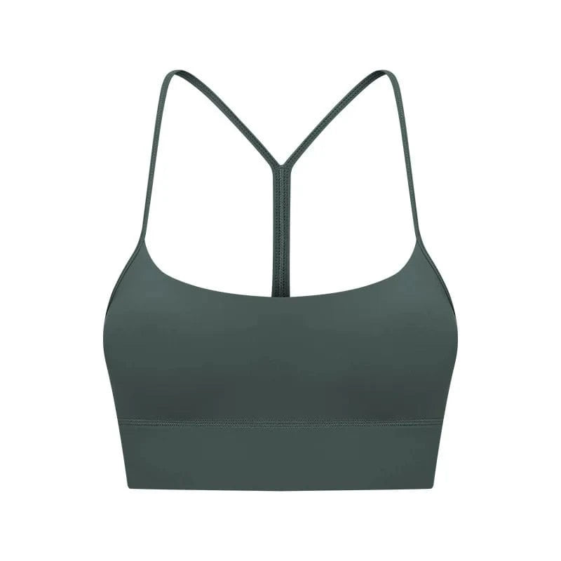 4 / Spruce Green 2024 New Trendy Girls Solid color Shockproof Sportswear Bras Y shape Beauty Back Sexy Fitness Gym wear Yoga bras With Chest Pad
