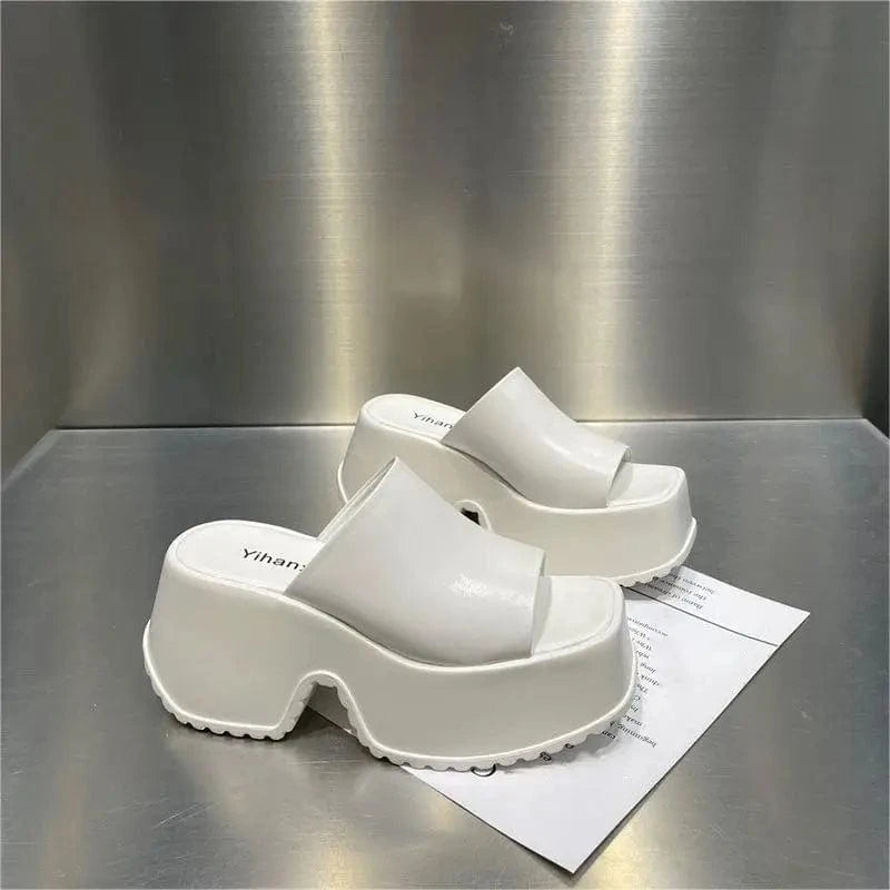 4 / White BUSY GIRL XW4761 Black White Platform Slippers Women Wedge Sandals Ladies Slippers 2024 Platform Sandals Women Slippers