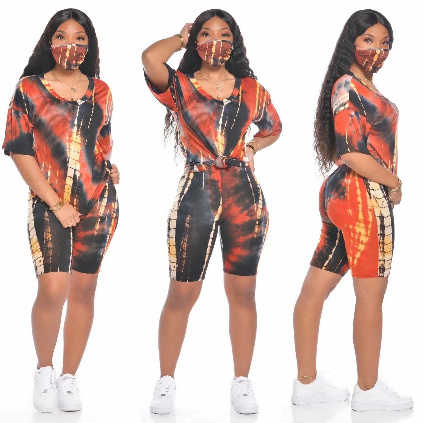 4 XL / 2 2024 New Arrival 2 Piece Set Women Summer Tie Dye Loose T-shirt Shorts Set 2 Piece Outfits for Women