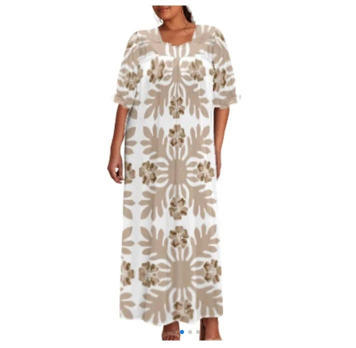 4 XL / 20231011130740 brand new 2024 summer beach isalnd casual tribal dress custom design polynesian puff sleeve large size straight long mumu dress