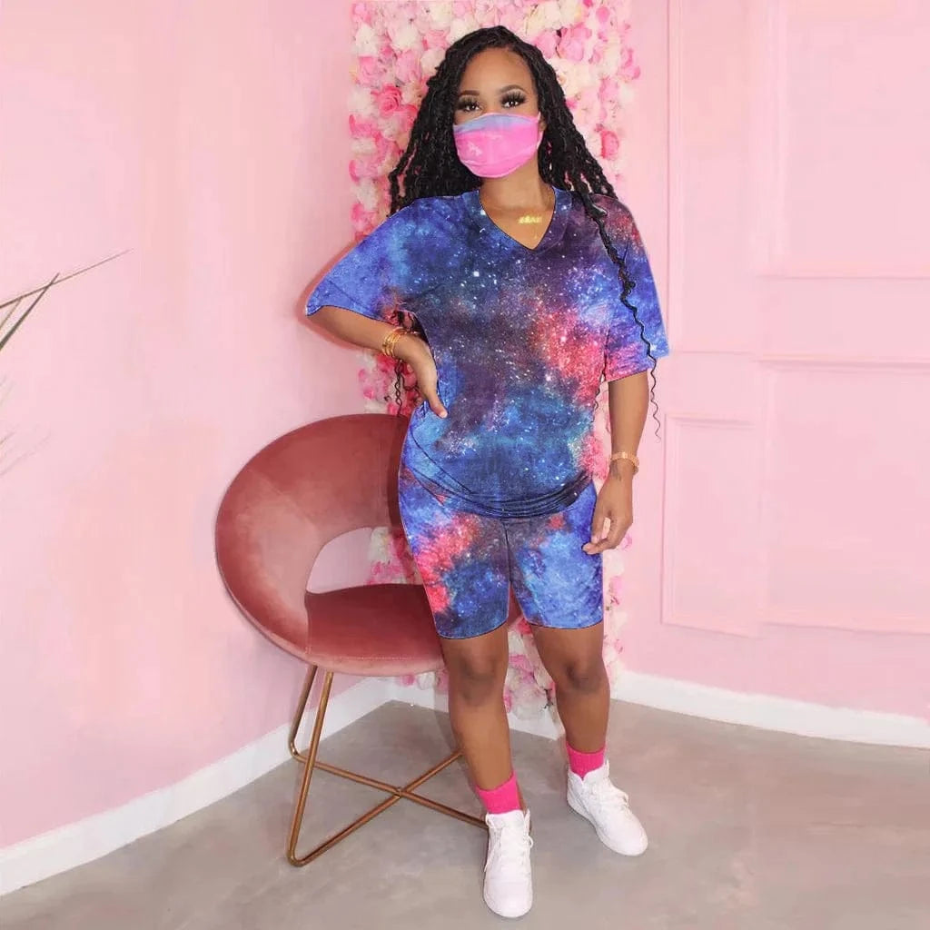 4 XL / 6 2024 New Arrival 2 Piece Set Women Summer Tie Dye Loose T-shirt Shorts Set 2 Piece Outfits for Women