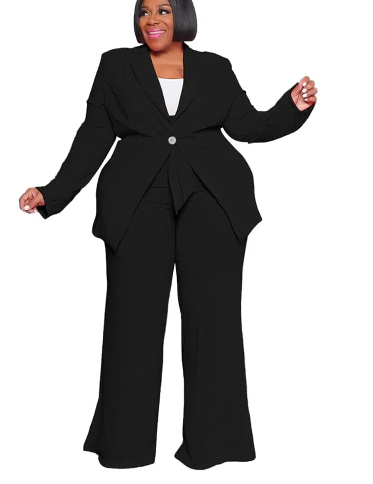 4 XL / Black Liu Ming Woman Fashion Clothing Two Pieces Plus Size Elegant Outfit Blazers Top and Pants Set
