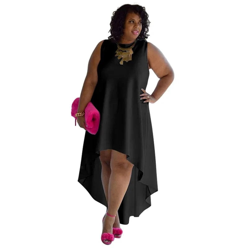 4 XL / Black trending products 2024 new arrivals Fashionable plus size sleeveless sexy round neck comfortable casual dress