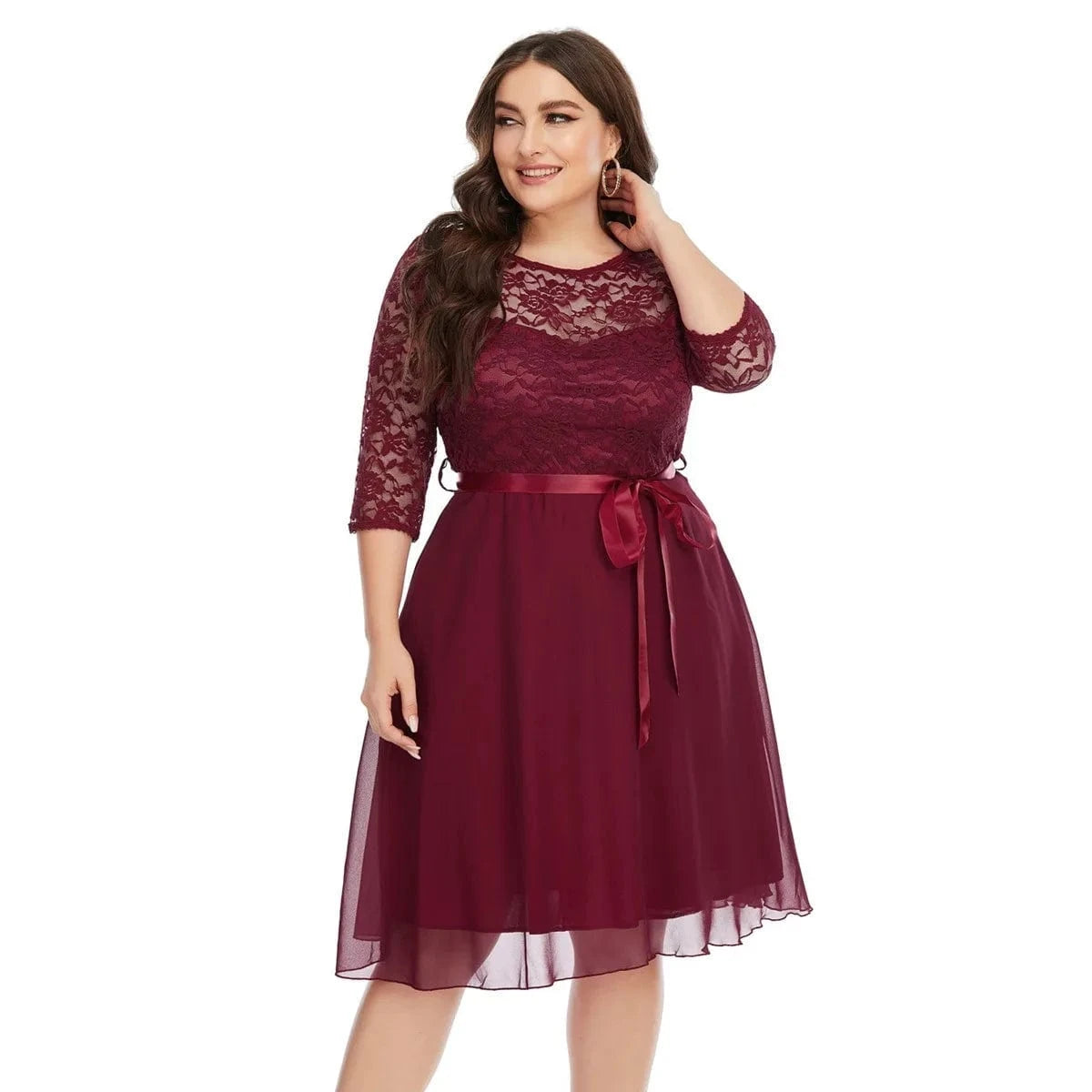 4 XL / Burgundy 2024 New Arrivals women's lace chiffon patchwork dress gown skirt