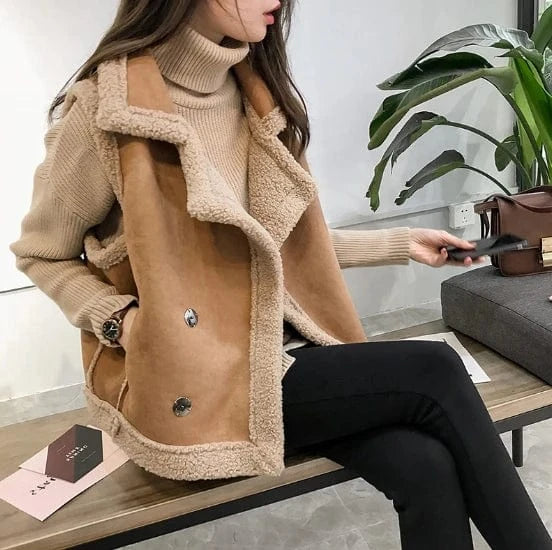 4 XL / Khaki Liu Ming Popular Product 2024 Korean Fashion Women Winter Sleeveless Faux Lamb Wool Vest Tops Outerwear Jackets Coats