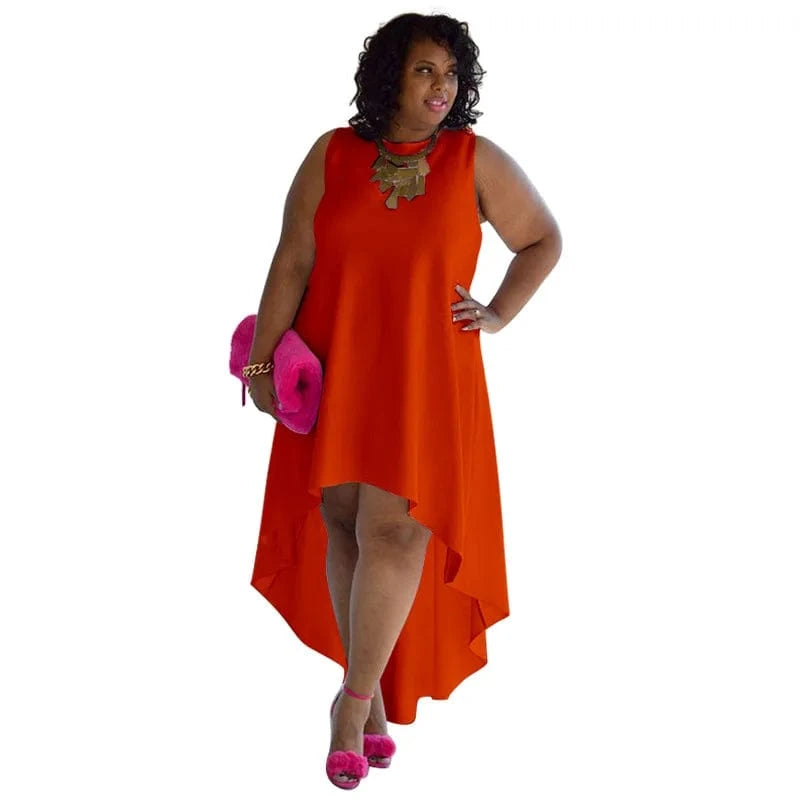 4 XL / Orange trending products 2024 new arrivals Fashionable plus size sleeveless sexy round neck comfortable casual dress