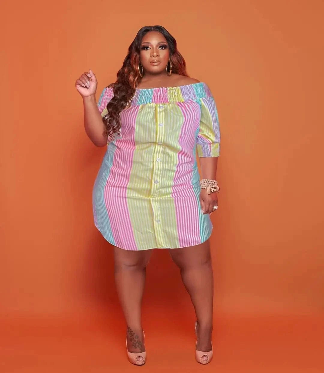 4 XL / Pink yellow BA257  size S to 5XL  hot selling mini sexy women's  off shoulder striped t shirt casual dresses