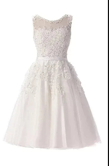 4 XL / White Cocktail Dress Little Appliques Beading Pink Wedding Formal Dresses Flowers Illusion Knee Length Party Gown