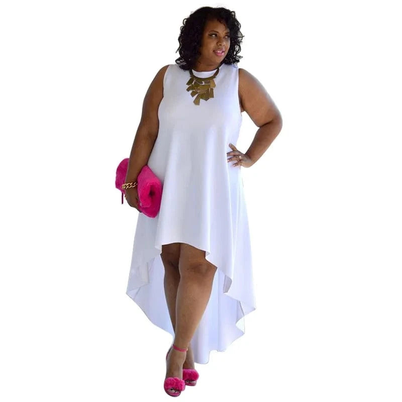 4 XL / White trending products 2024 new arrivals Fashionable plus size sleeveless sexy round neck comfortable casual dress