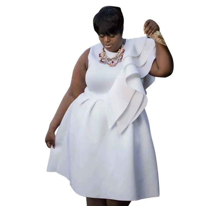 4 XL / White trending products 2024 new arrivals plus size women's clothing Solid color round neck irregular A-line loose dress