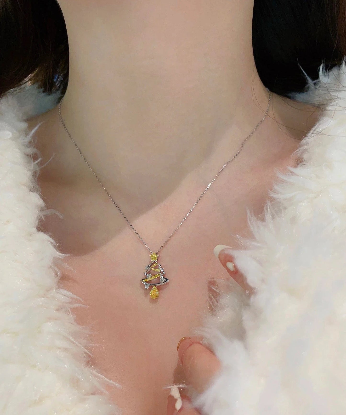 40-45cm / 18k gold Best Design Solid 18k Gold Necklace Real Yellow Diamond Necklace Christmas Necklace Santa Tree Custom Jewelry for Christmas Gift