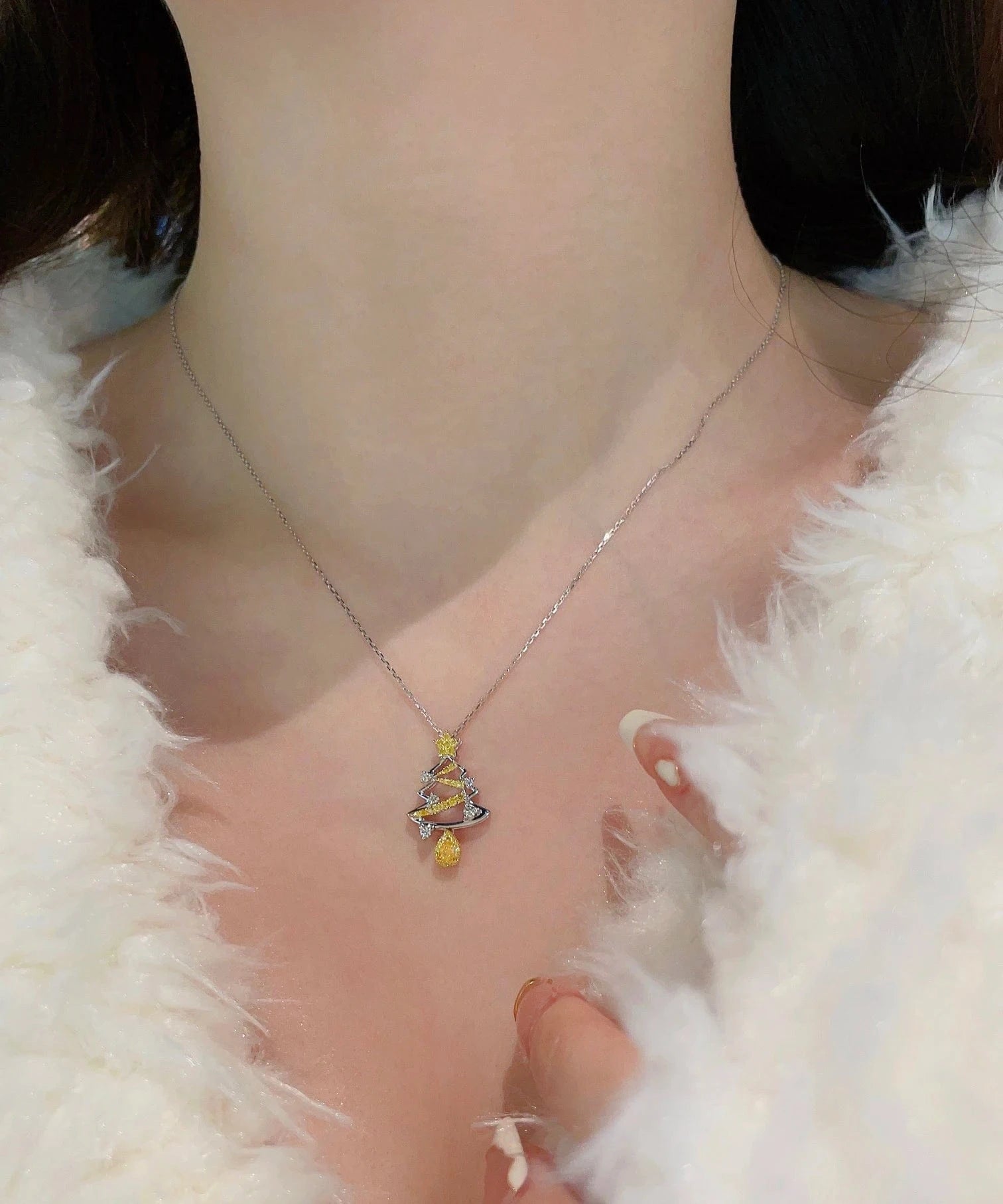 40-45cm / 18k gold Best Design Solid 18k Gold Necklace Real Yellow Diamond Necklace Christmas Necklace Santa Tree Custom Jewelry for Christmas Gift