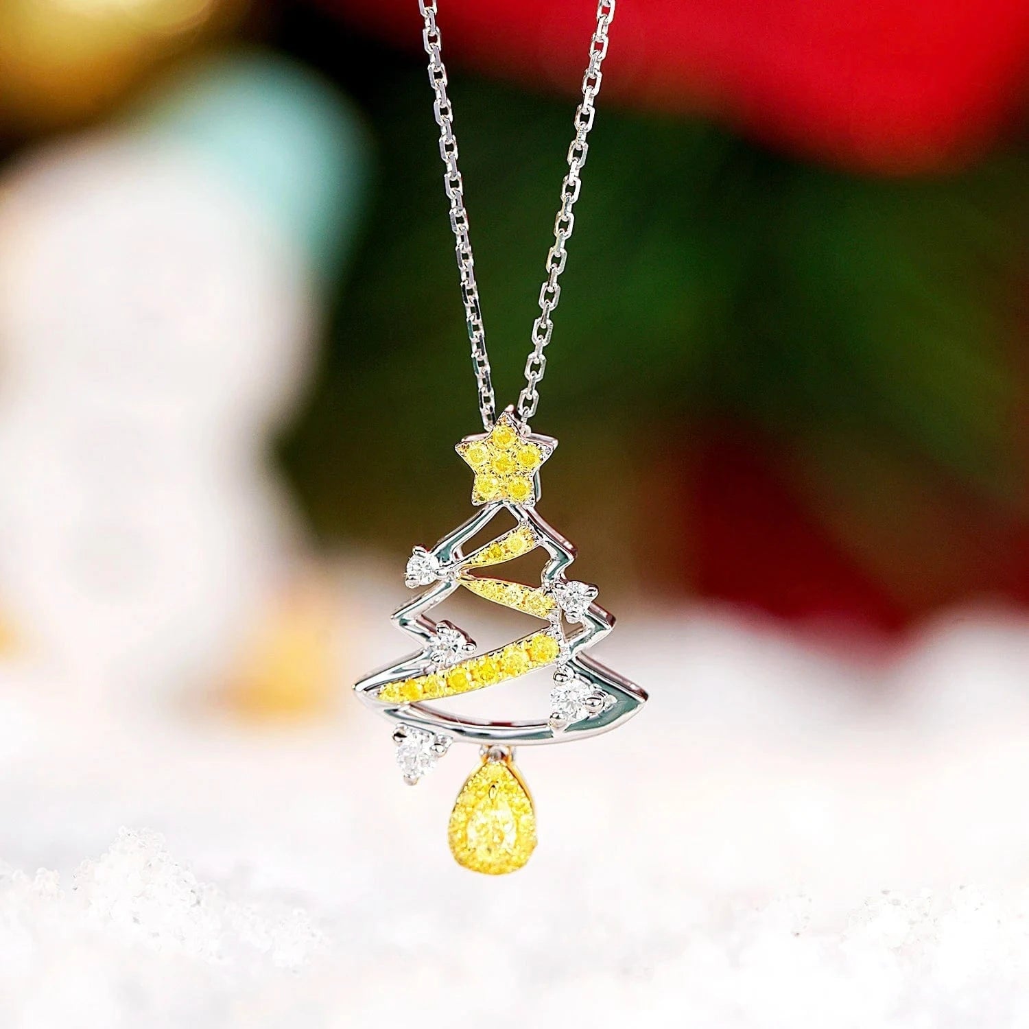 40-45cm / 18k gold Best Design Solid 18k Gold Necklace Real Yellow Diamond Necklace Christmas Necklace Santa Tree Custom Jewelry for Christmas Gift