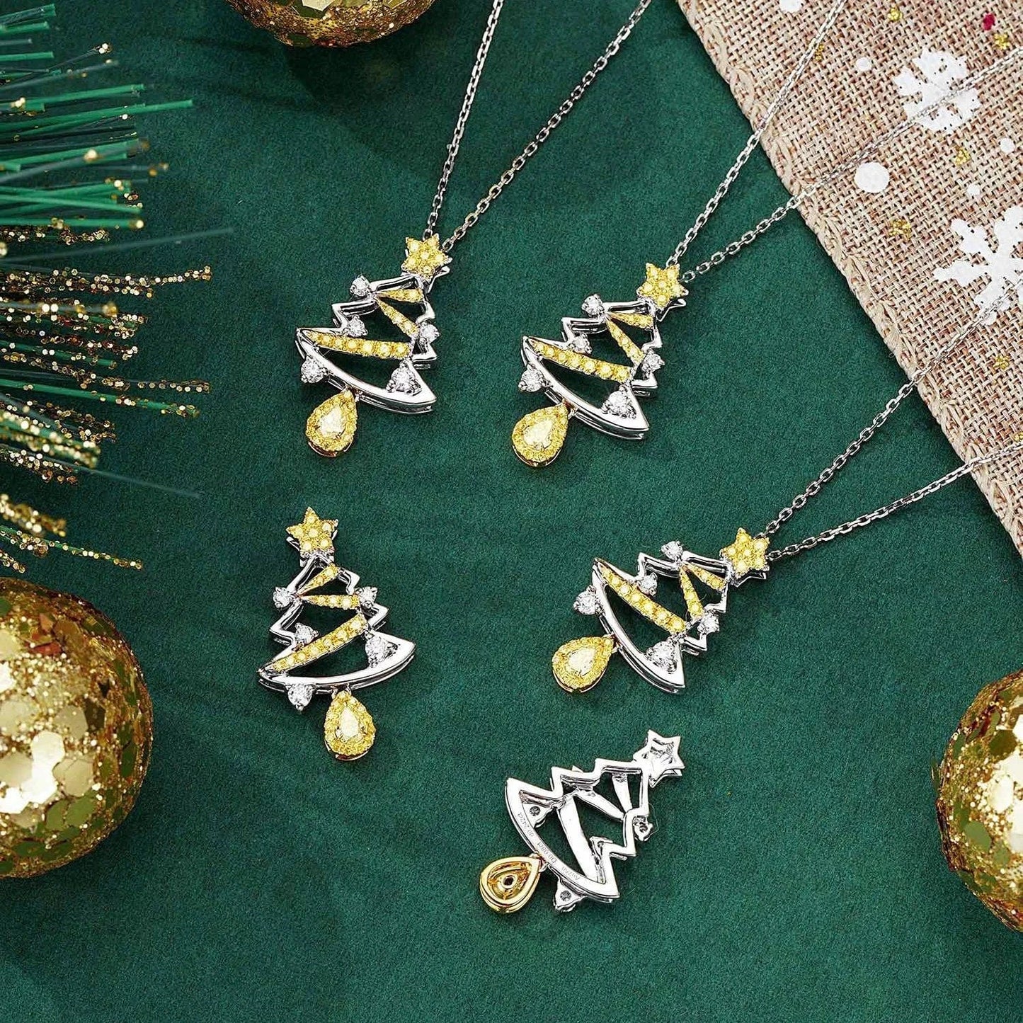 40-45cm / 18k gold Best Design Solid 18k Gold Necklace Real Yellow Diamond Necklace Christmas Necklace Santa Tree Custom Jewelry for Christmas Gift