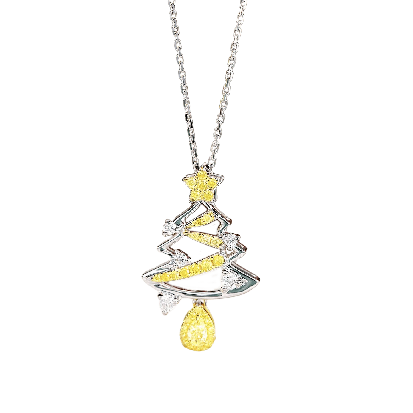40-45cm / 18k gold Best Design Solid 18k Gold Necklace Real Yellow Diamond Necklace Christmas Necklace Santa Tree Custom Jewelry for Christmas Gift