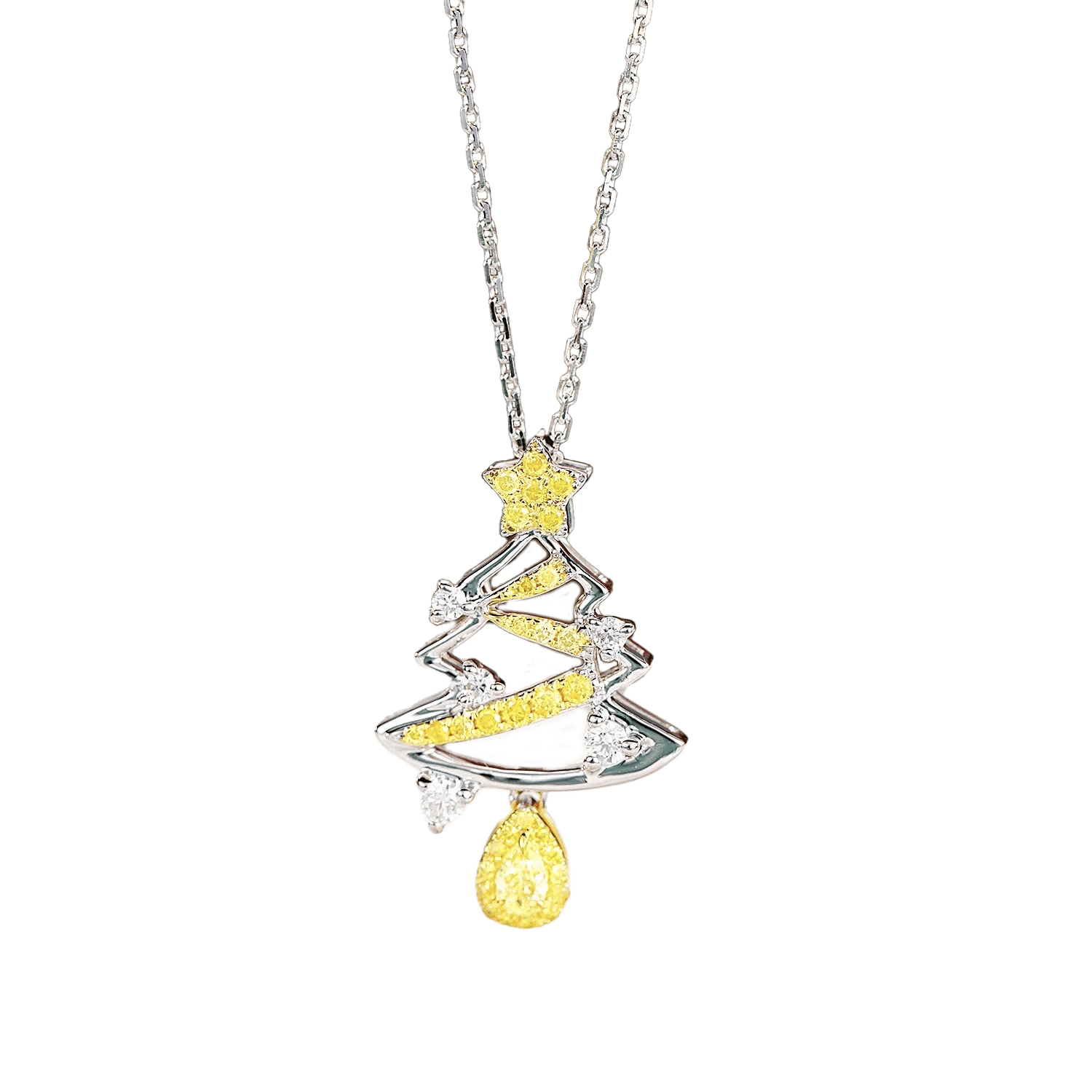 40-45cm / 18k gold Best Design Solid 18k Gold Necklace Real Yellow Diamond Necklace Christmas Necklace Santa Tree Custom Jewelry for Christmas Gift