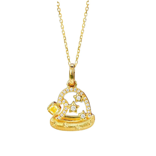 40-45cm / 18k gold New Design Solid 18k Gold Necklace Real Yellow Diamond Necklace Christmas Santa Hat Necklace Custom Jewelry for Christmas Gift