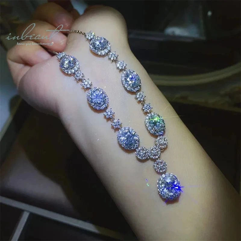 40-45cm / total 8 carat Silver 925 Original Total 8 Carat Brilliant Cut Diamond Test Past D Color Moissanite Necklace for Women Wedding Fine Jewelry