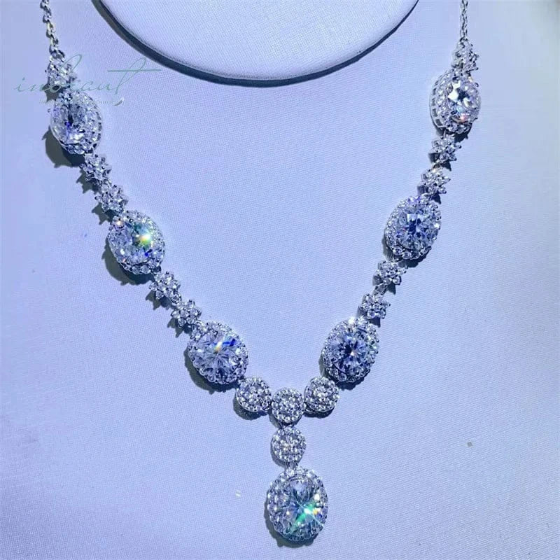 40-45cm / total 8 carat Silver 925 Original Total 8 Carat Brilliant Cut Diamond Test Past D Color Moissanite Necklace for Women Wedding Fine Jewelry