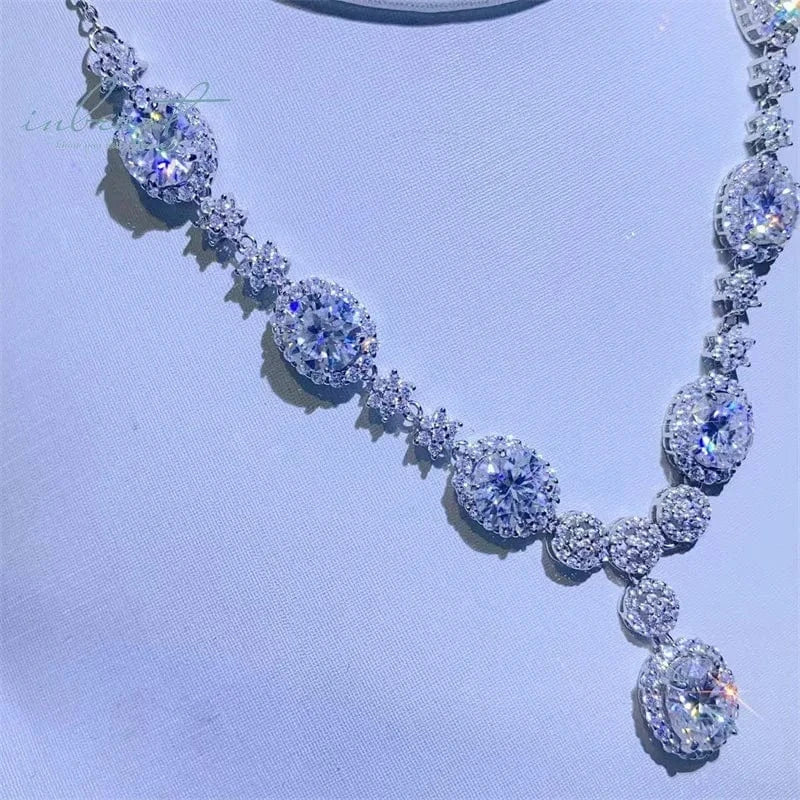 40-45cm / total 8 carat Silver 925 Original Total 8 Carat Brilliant Cut Diamond Test Past D Color Moissanite Necklace for Women Wedding Fine Jewelry