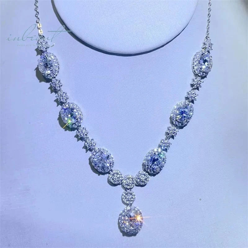 40-45cm / total 8 carat Silver 925 Original Total 8 Carat Brilliant Cut Diamond Test Past D Color Moissanite Necklace for Women Wedding Fine Jewelry