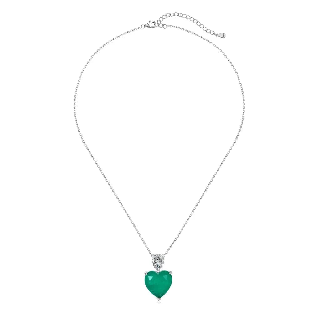 40+5 cm / DY190606-S-W-WG Dylam Wholesale Jewelry S925 Silver Green Emerald Heart Necklaces For Women Big Cz Cubic Zircon Diamond Heart Pendant Necklace