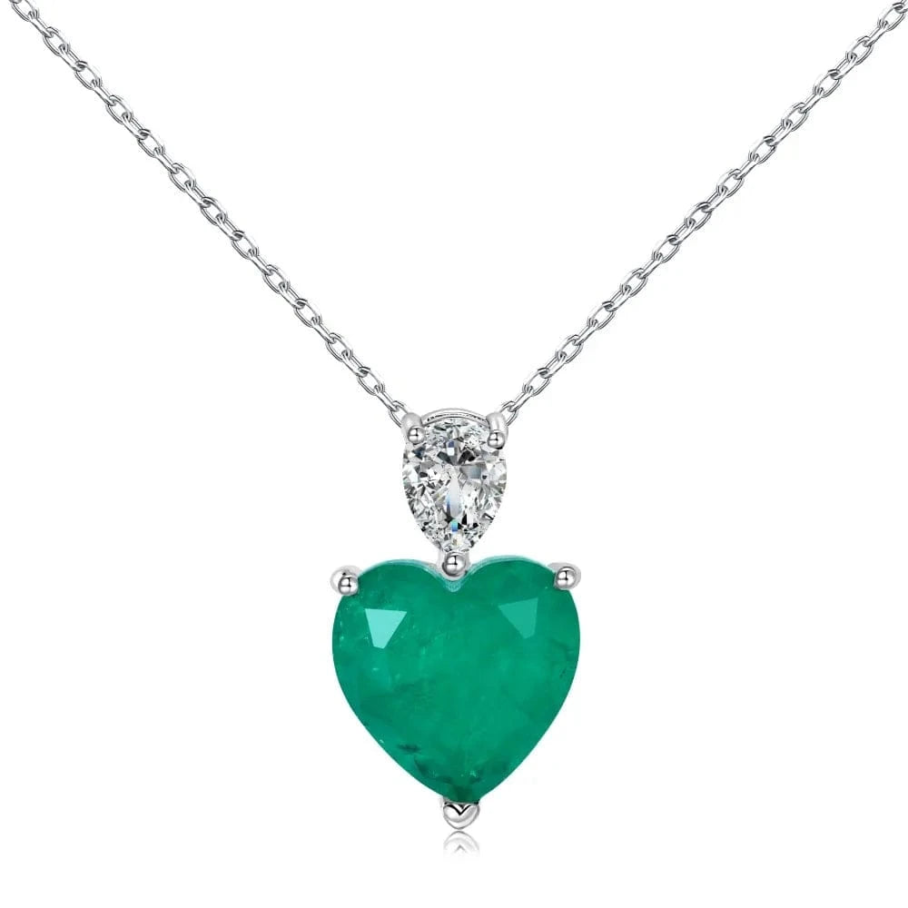 40+5 cm / DY190606-S-W-WG Dylam Wholesale Jewelry S925 Silver Green Emerald Heart Necklaces For Women Big Cz Cubic Zircon Diamond Heart Pendant Necklace