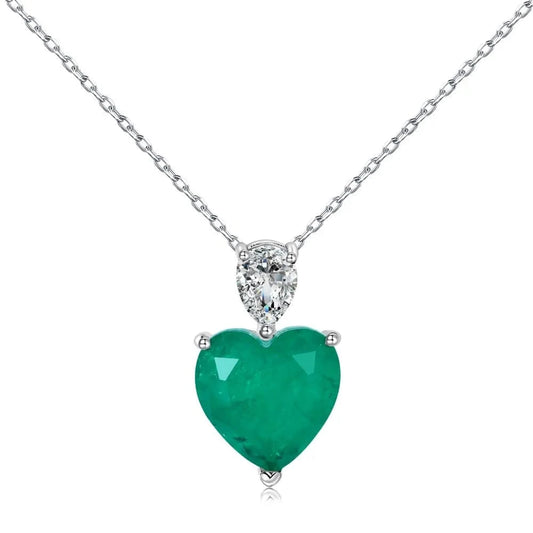 40+5 cm / DY190606-S-W-WG Dylam Wholesale Jewelry S925 Silver Green Emerald Heart Necklaces For Women Big Cz Cubic Zircon Diamond Heart Pendant Necklace