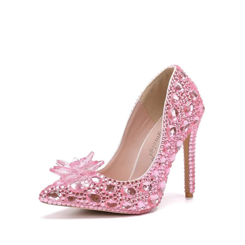 40 / 5 S4657F  Crystal new 11cm multi-color high-heeled stiletto low-top pointed blue banquet wedding high-heeled shoes