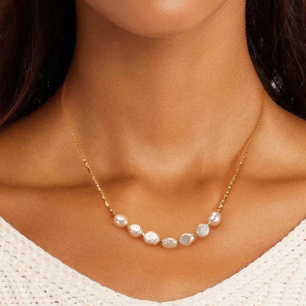 40+5cm(16+2 inch) / GPN69-14K RINNTIN GPN69 Hot Sales 925 Silver Baroque Fresh Water Pearl Necklace Collarbone Chain Jewelry For Women